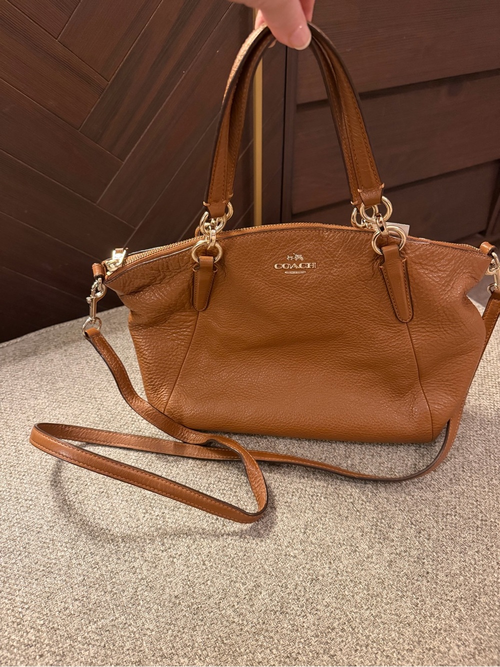 Coach Small Kelsey Satchel Pebble Leather Bag Saddle Brown Gold Hardware